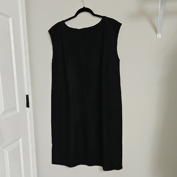 NWT Eileen Fisher Boiled Wool Jersey Women's Black Ballet Neck Shift Dress L - Picture 8 of 9